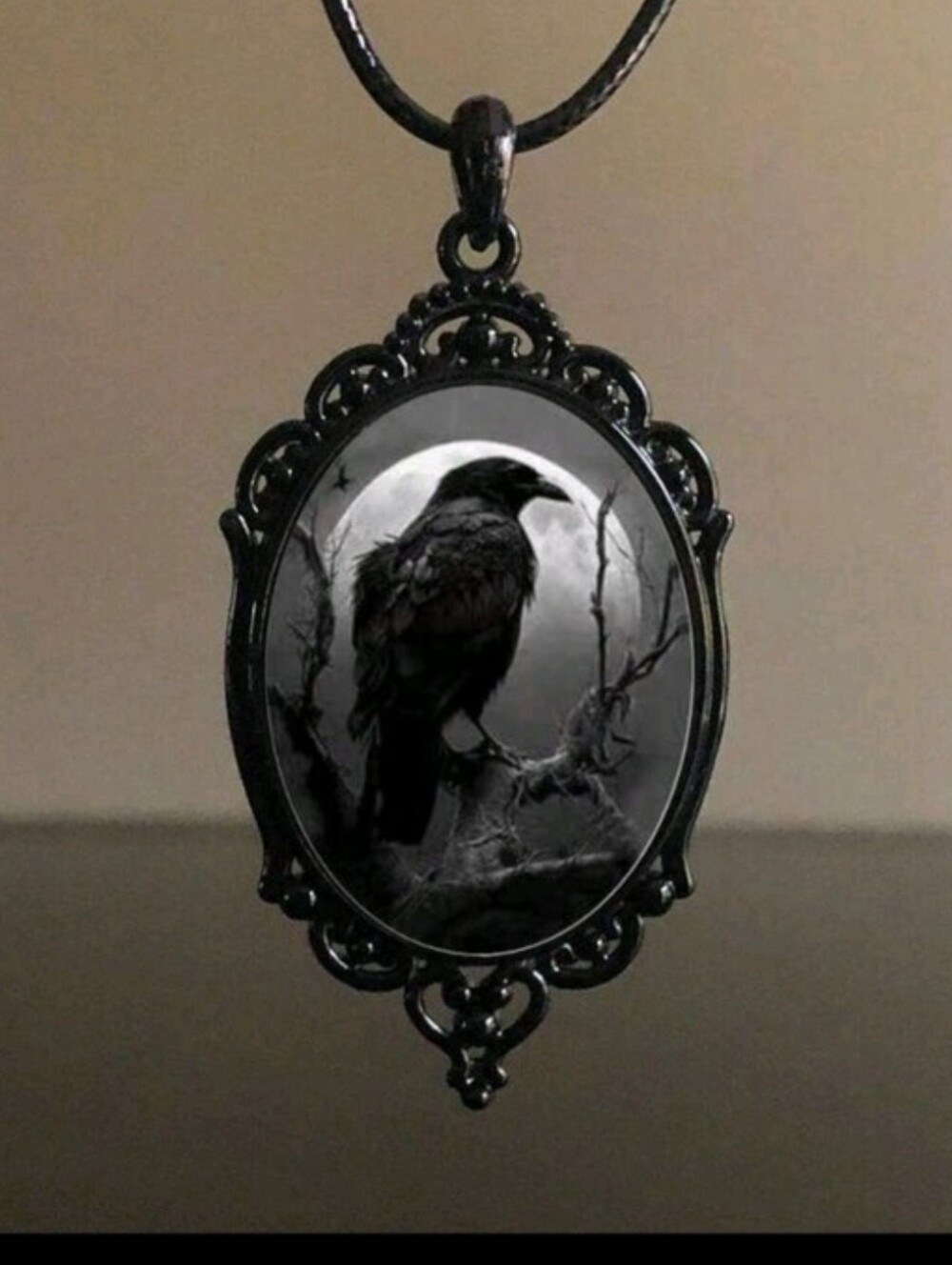 Black Raven Moon Cameo Necklace Gothic Jewelry Goth Victorian Whimsigoth Witchy